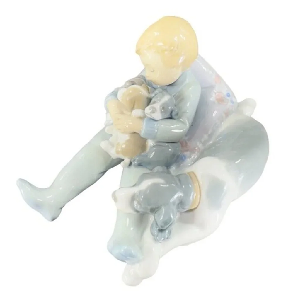 Lladro Sweet Dreams Boy Sleeping with Puppies‎ Glossy Porcelain Figurine Vintage